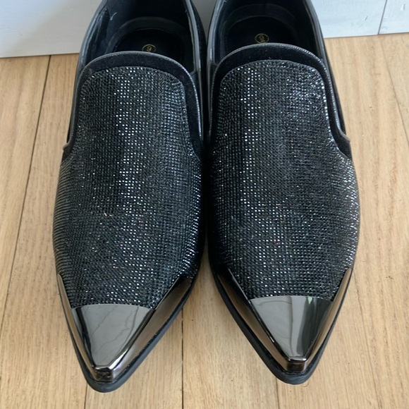 Parrazo premium black sparkle silver tip loafers shoes 9 main image 6